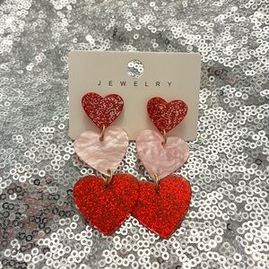 Red and Pink Heart Drop Earrings